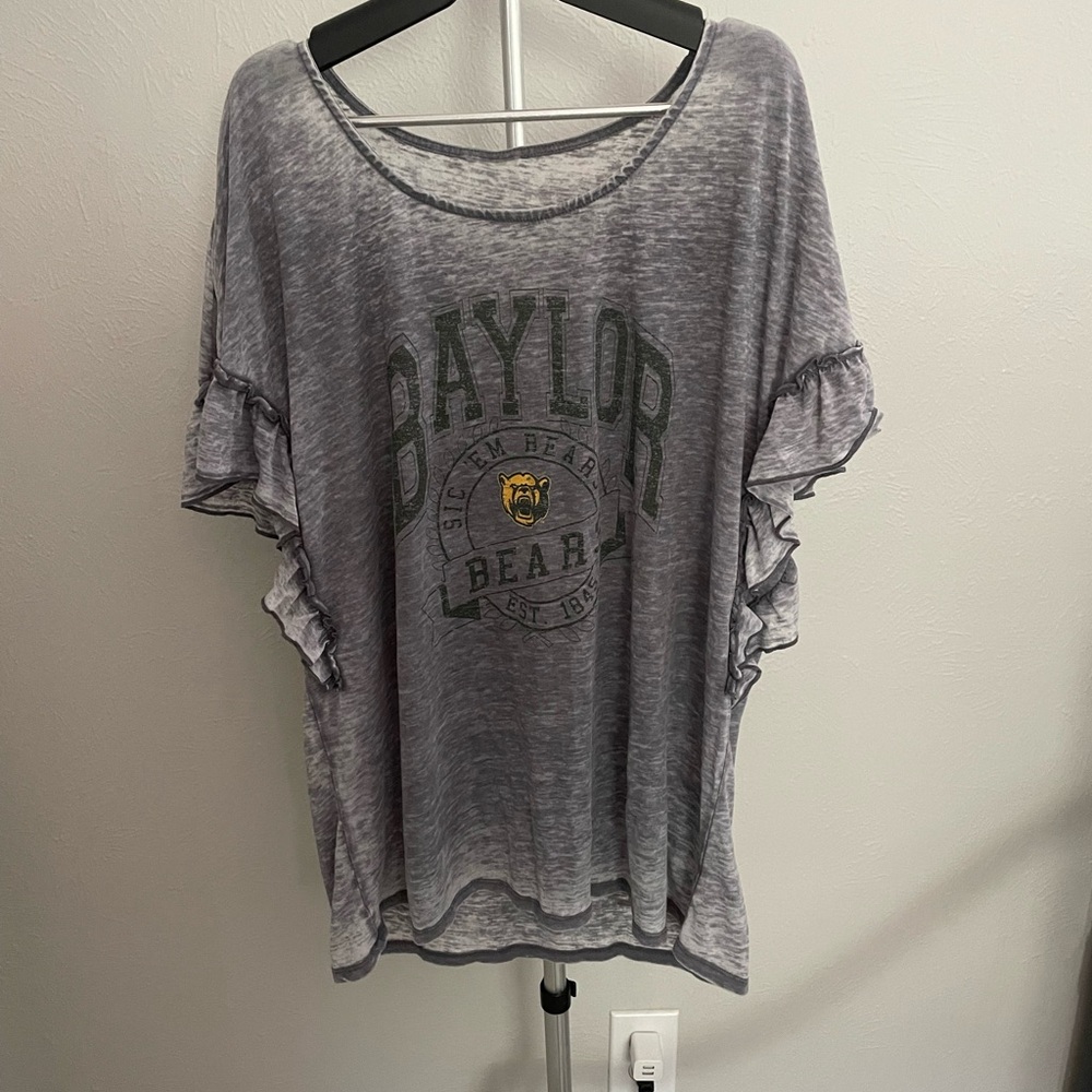 Baylor Bears Gray Boxy Ruffled Short Sleeve Tee